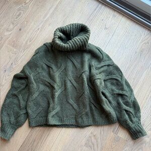 Madewell Forest Green Cable Knit Turtleneck Sweater